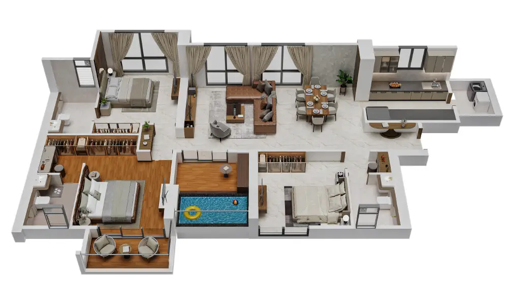 Fortune Seven Sarjapur 3 BHK apartment floor plan in Sarjapur Bangalore with approximately 1400 to 1900 square feet super built-up area; request latest price and availability